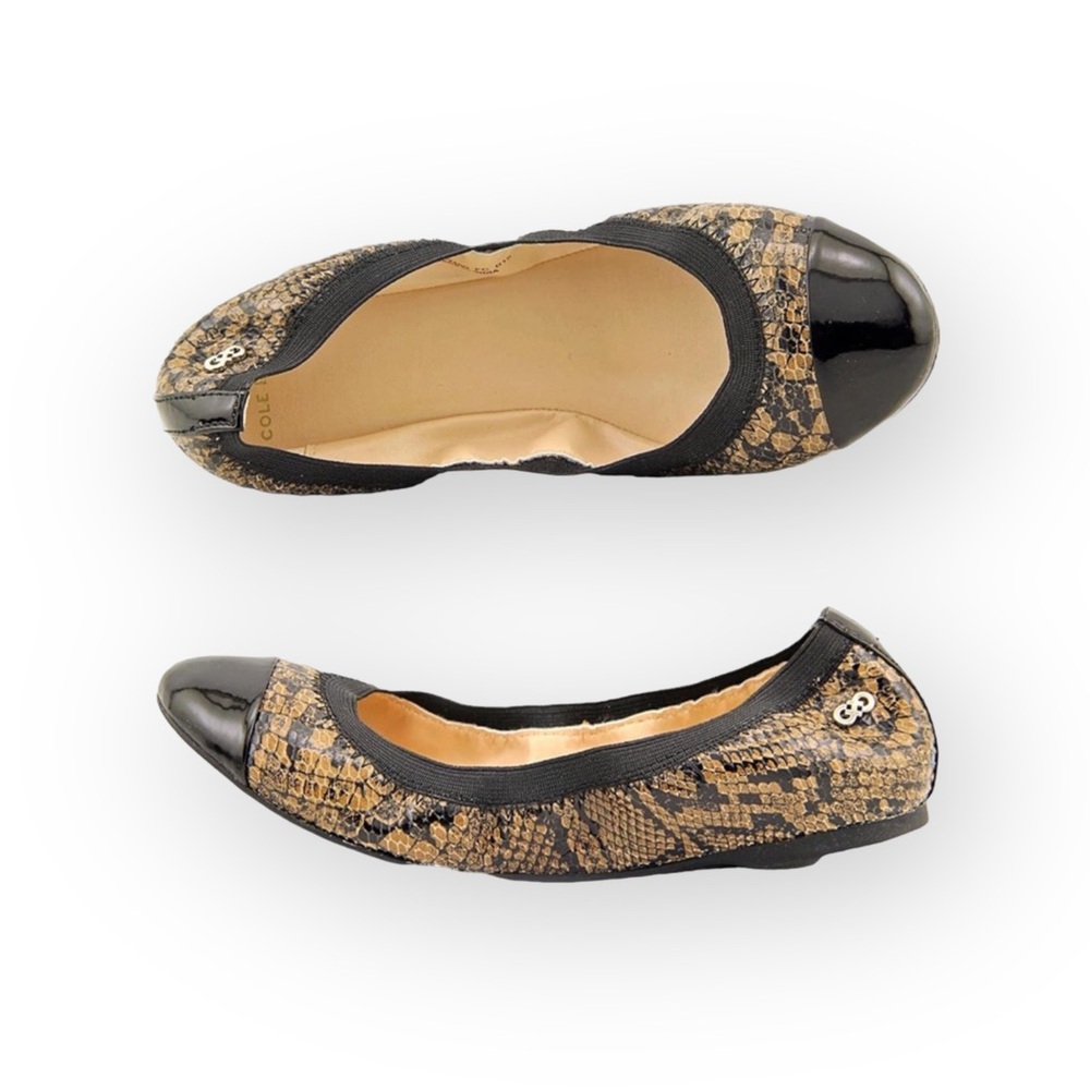 Cole Haan ⌘ Deltona Cap Toe Gore Leather Ballet Flats ⌘ Brown Snakeskin ⌘ 7.5M